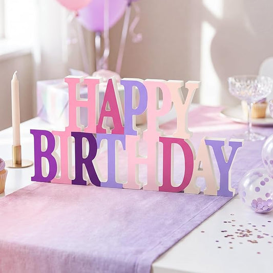 Novabright Happy Birthday Sign Centerpieces for Table Birthday Party Decorations for Women Bday Birthdays Themed Celebration Party Supplies(Pink and Purple,No Glitter)