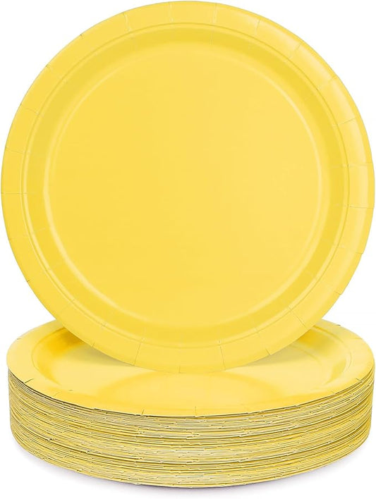 50 Pcs Party Plates, Yellow Disposable 9 inch Paper Dinner Plates Sets Party Supplies for Birthday Baby Shower Wedding Picnic