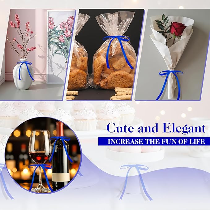 50 Pcs Satin Ribbon Bows 5x7 Inch Twist Tie Bows, Cute Bow Decor for Gift Wrapping, Cake Treat Bags, Craft DIY Gift, Party Favors Wedding Decorations (Navy Blue)