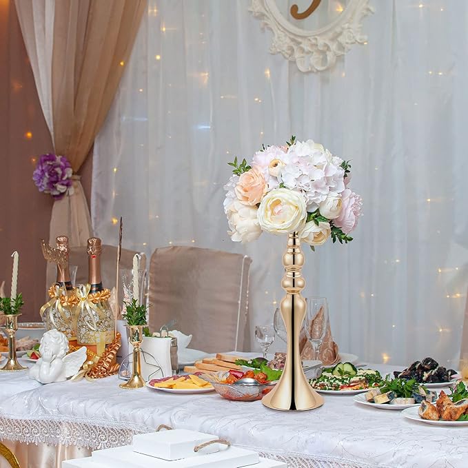 Sabary 6 Pcs Wedding Flower Stand Metal Flower Centerpieces Stand for Table Vase Arrangement Rack for Wedding Reception Dinner Table Party Decor(15 In,Gold)