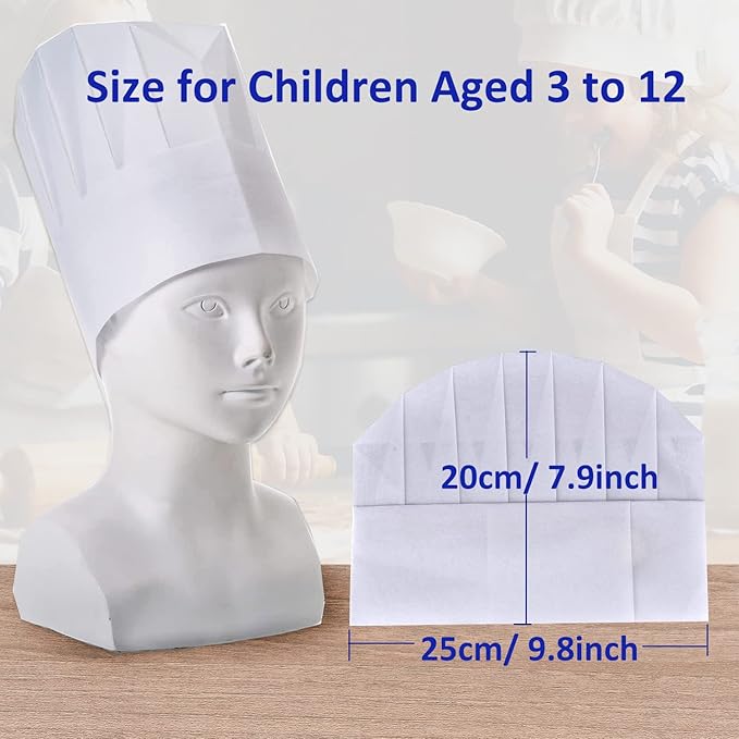 ESHATO 20-40 Pack Kids Chef Hats, Adjustable Disposable Bakery Hats for Cooking, Baking, Pizza Party, Hibachi Party