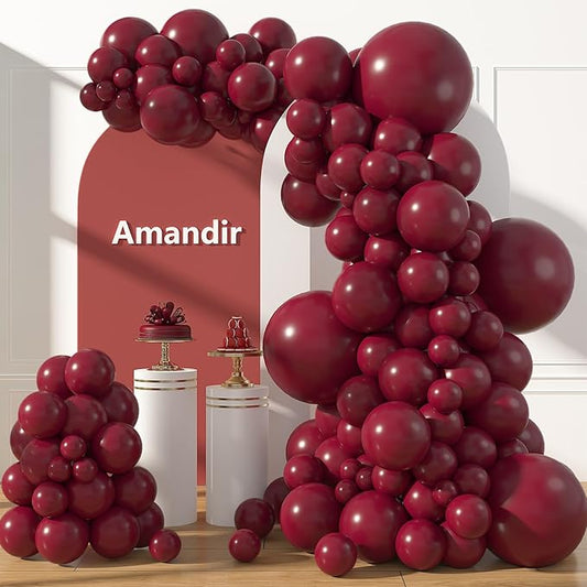 Amandir 153pcs Burgundy Balloons Arch Garland Kit Different Sizes 18 12 10 5 Inch Wine Dark Red Maroon Graduation Balloon for Birthday Wedding Anniversary Casino Cherry Valentines Party Decoration