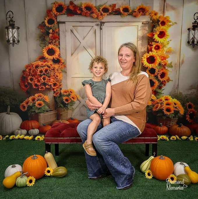 Kate Fall Photography Backdrop Autumn Sunflower Photo Background for Kids Fall Pumpkin Birthday Party Backdrop, 8x8ft