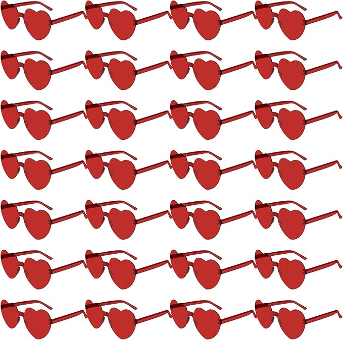 28 Pack Heart Shaped Sunglasses for Women Rimless Heart Glasses Bulk Mardi Gras Candy Color Sunglasses for Party