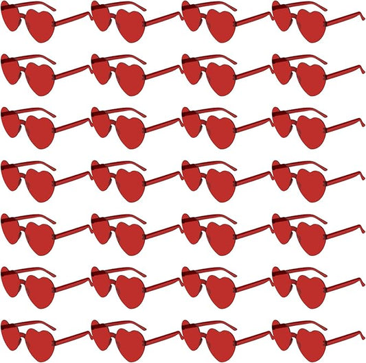 28 Pack Heart Shaped Sunglasses for Women Rimless Heart Glasses Bulk Mardi Gras Candy Color Sunglasses for Party