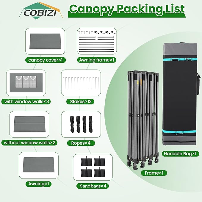 COBIZI 10X30 Pop Up Canopy Tent Heavy Duty with Sidewalls, Outdoor Commercial Canopy with Awning, Waterproof&69 SF Extended Awning, Vendor Tent for Market, Party Events, Grey