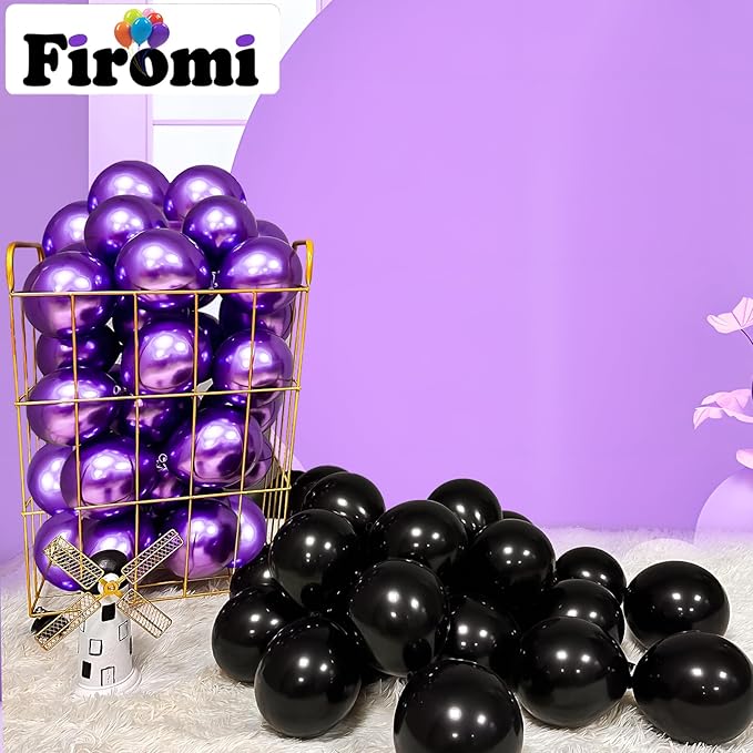 Firomi Small Black Balloons 5-inch 100 Pack Helium Metallic Shiny Round Black Thicken Latex Balloon for Wedding Birthday Party (with 2 Ribbons)