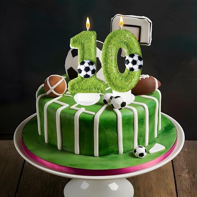 10th Birthday Candles，Soccer Birthday Decorations，Suitable for Girl and boy Cake Toppers, Wedding Cakes, Anniversaries, Party Celebrations, Birthday Decorations