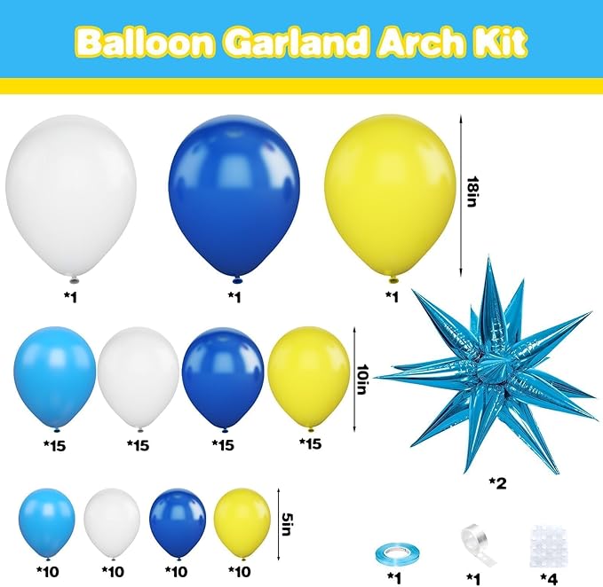 Yellow Blue White Balloon Arch Kit,Balloons Garland Kit with Star Balloons for Birthday Baby Shower Party Supplies