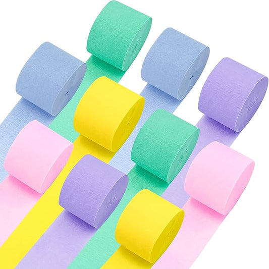 10 Rolls Crepe Paper Streamers, 5 Colors Pastel Streamers Party Decorations for Birthday, Baby Shower, Wedding, Bachelorette, Rainbow Party Backdrop, Kids DIY Crafts