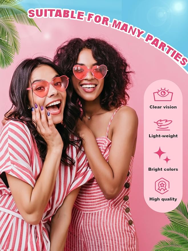 24 Pairs Heart Shaped Sunglasses for Women Colorful Glasses Fun Trendy Transparent Heart Sunglasses Party Favor