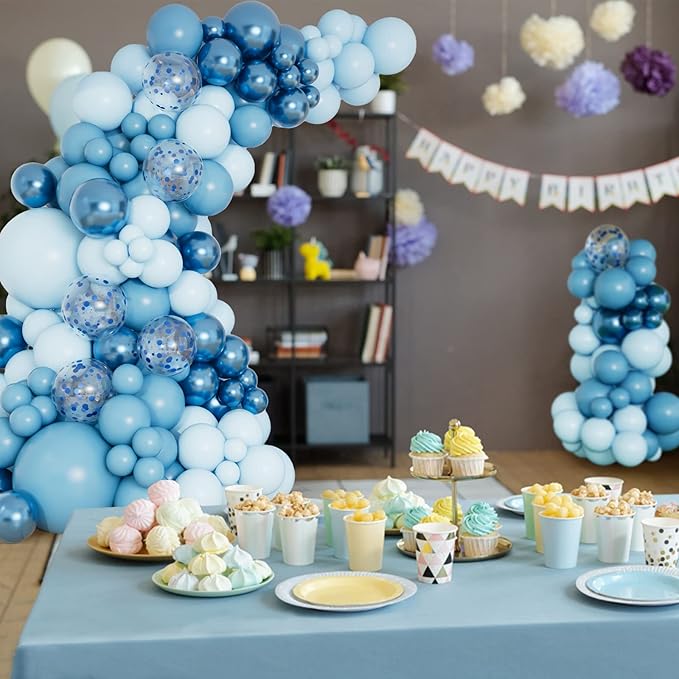 DBKL Blue Balloon Garland Arch Kit with Different Size Metallic Macaron Blue Confetti Balloons for Baby Shower Boys Birthday Wedding Graduation Ocean Themed Party Background Decorations