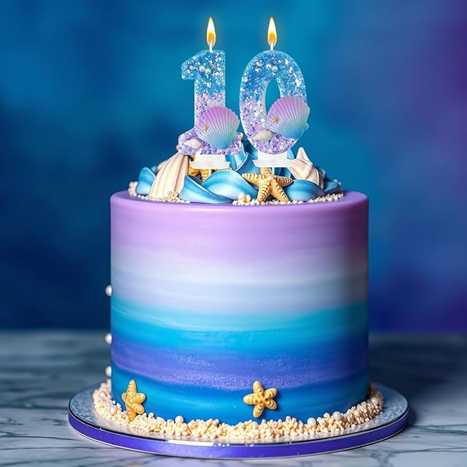Blue and Purple Birthday Candles, 0th Birthday Cake Decoration, Cupcake Candles，Suitable for Mermaid Theme Party Cake Decoration (0)