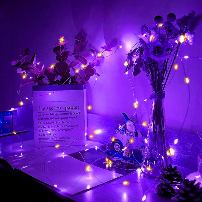 50 Pack Fairy Lights 7Ft 20 LED Twinkle String Lights Battery Operated Waterproof Firefly Starry for Mason Jar Party Wedding Christmas Valentines Day,Orange&Purple
