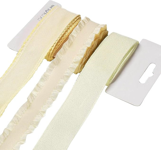 BEEFLYING 3 Styles Yellow Wire Edged Ribbons for Gift Wrapping, 25~28mm×2.7m Fabric Ribbons Strip Ribbons for Wedding Party Decoration Hair Bows Flower Bounquet Sewing and Craft, 9 Yards