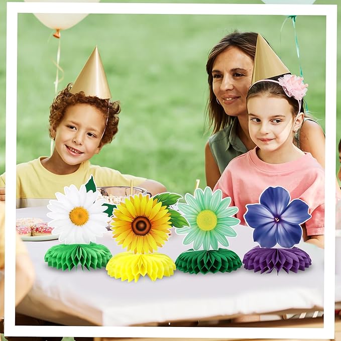 9 Pieces Spring Flower Centerpieces for Tables, Honeycomb Spring Birthday Party Decorations, Baby Shower Centerpieces for Girls, Spring Decorations for Office, Mothers Day Decorations (Flower)
