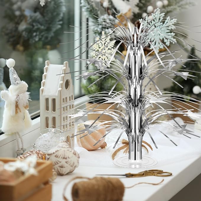 6 Pcs Silver Centerpieces for Tables Star Party Decorations Metallic Foil Spray Centerpieces for Graduation Birthday Event Photo Booth Props, 8.7 Inch Tall