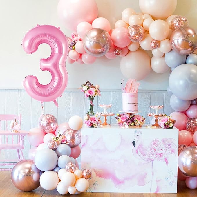 Pink Number 3 Balloon 40 inch, Big Large Foil Helium Number Balloons, Jumbo Giant Mylar Number 3 Balloons for 3 Third Birthday Party Decorations Supplies Anniversary Celebration