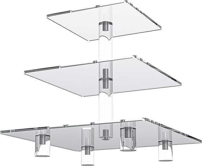 Jusalpha® 3 Tier Strong Acrylic Square Cupcake Stand, Dessert Display Tower (Clear, 1)