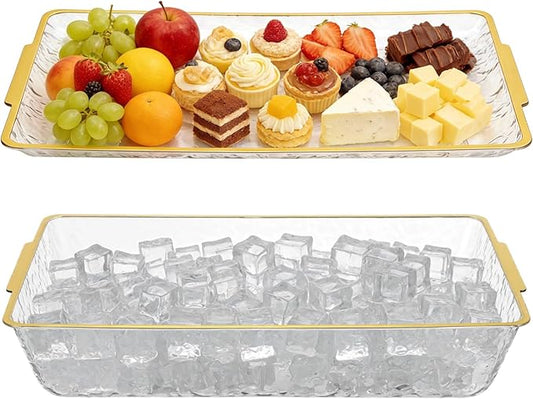 1 Set Chilled Serving Tray for Parties with Compartments, Clear PET Food-Safe Ice Charcuterie Party Platter for Fruit, Seafood, Dessert, Meat, Appetizers