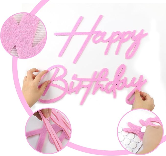 Happy Birthday Sign for Backdrop - Felt Happy Birthday Letter Sign for Balloon Arch Birthday Party Balloon Arch Backdrop Decorations for Birthday Party Baby Shower - Pink