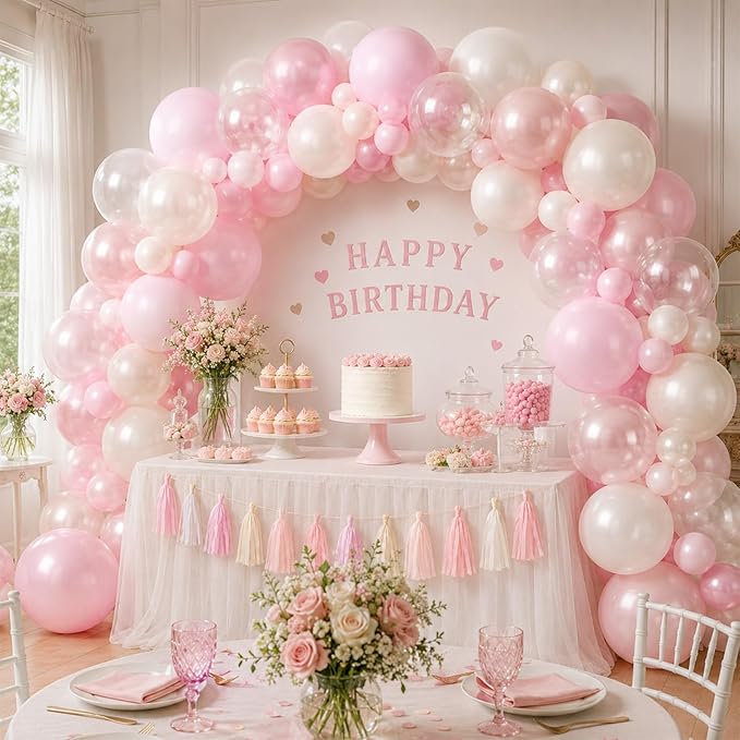 Pink Balloons, 60Pcs Pink and White Balloon, 12 Inch Latex Pastel Pink Balloons Helium for Women Girls Birthday Baby Shower Bridal Shower Gender Reveal Romantic Wedding Engagement Party Decorations