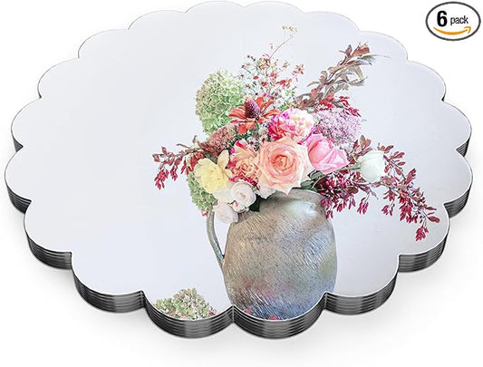 Starry 6 Pack 10 Inch Round Mirror Centerpieces for Tables Shatterproof Acrylic Scalloped Round Boards with Smooth Edge,Decorative Mirror Trays for Wedding,Party,Candle,Table Decorations,1mm Thick