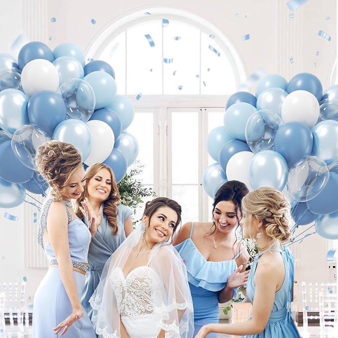 60pcs Dusty Blue Balloons 12inch with Clear Pastel Pearl Blue and White Balloons for Wedding Bridal Baby Shower Shower Birthday Party Decorations
