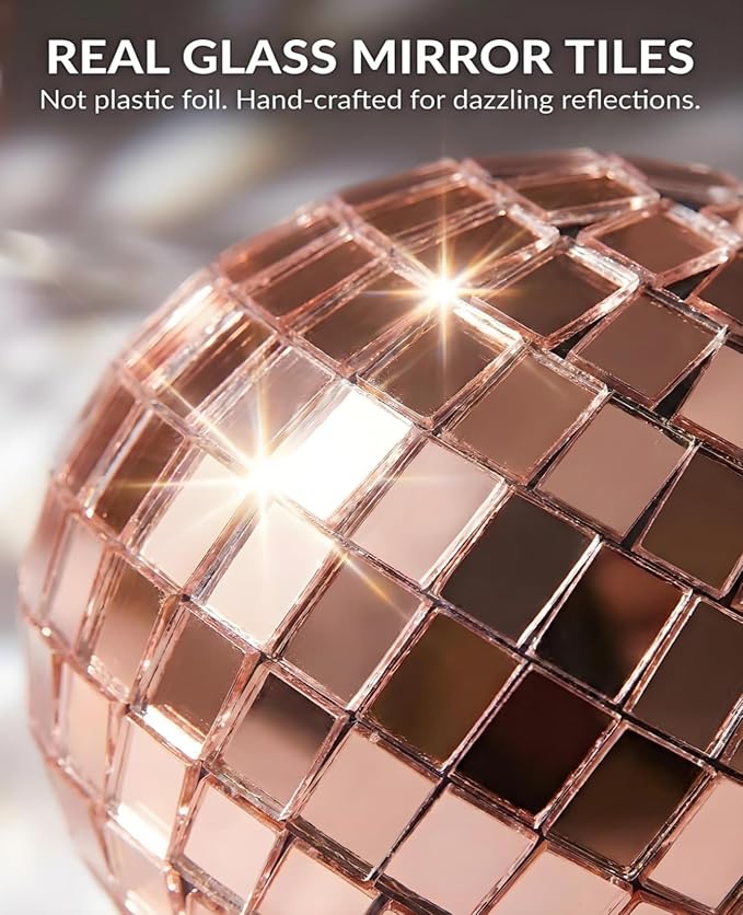 AceList Rose Gold Disco Ball String Lights, 20 LED 9.8Ft Control & Dual Power (USB/Battery) Dimmable Mirror Ball Lights for Bedroom, Birthday Party, Bachelorette & Room Decor
