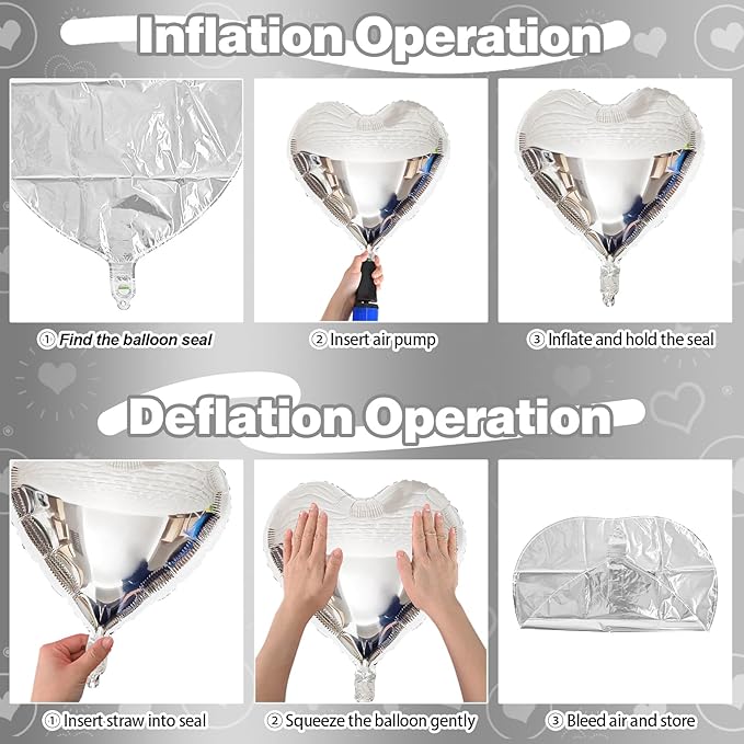 Silver Heart Foil Balloons, 10 Pcs Silver Heart Shape Balloons, 18Inch Metallic Heart Foil Balloon for Birthday Valentine Wedding Baby Shower Bridal Shower Graduation New Year Party Decorations