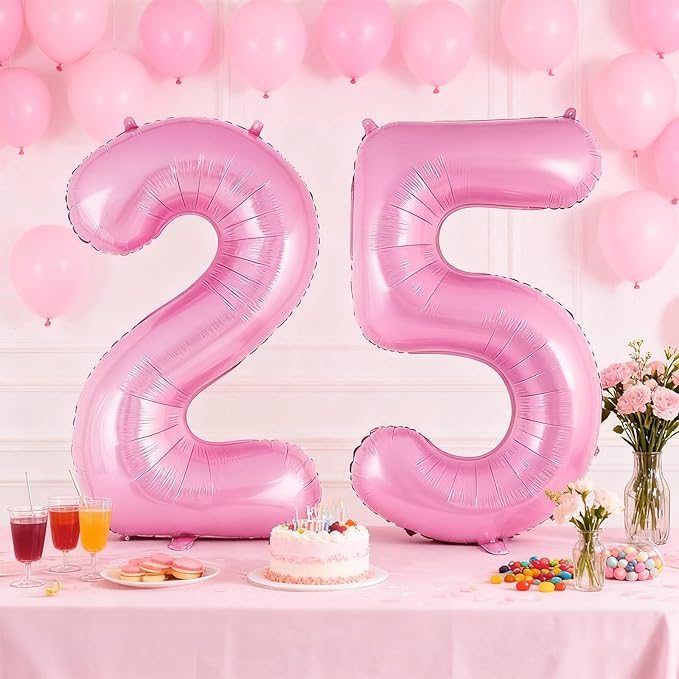 Pink Number 25 Balloons, Big Large Foil Number Balloons, Jumbo Giant Mylar Balloons for Birthday Party Decorations Supplies Anniversary (Number 25)