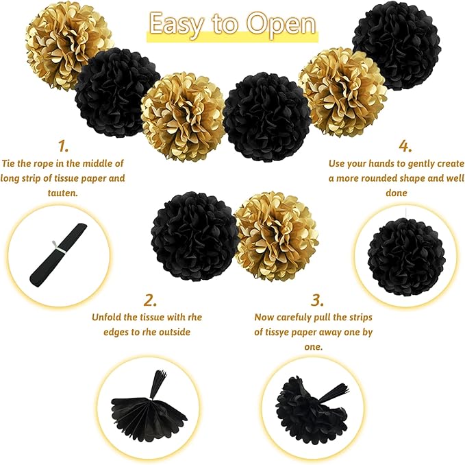 Birthday Decorations for Men, Black and Gold Party Decorations Happy Birthday Banner for Boys Men 40th 50th 60th 70th 80th 90th Party Supplies