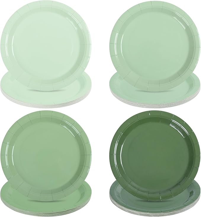AimFun 24 Pcs Sage Green Paper Plates Gradient Green Party Plates 7”Disposable Round Dessert Plates for St Patricks Day Birthday Wedding Bridal Baby Shower Party Supplies 4 Colors