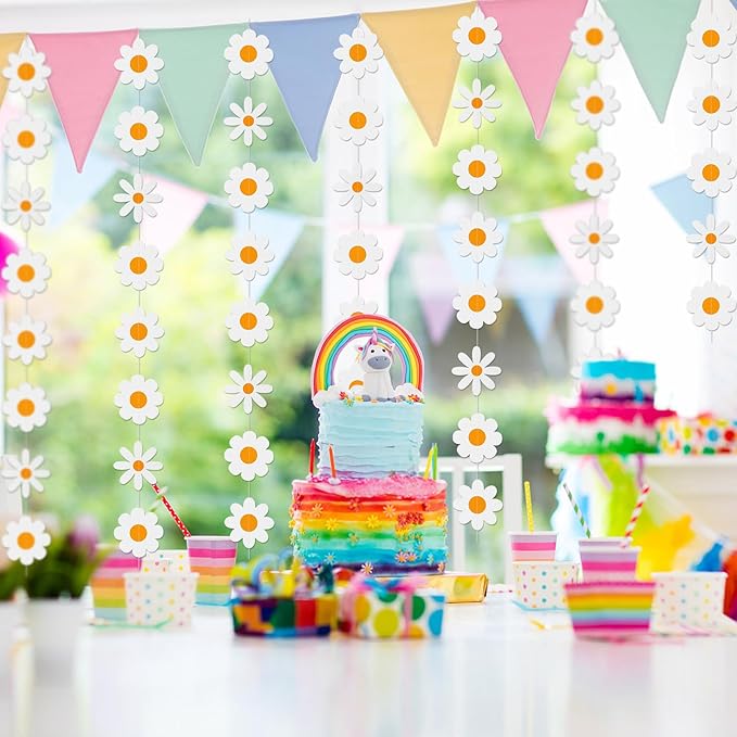 8 Pcs Daisy Boho Party Decorations – Groovy White Flower Paper Garlands, Hanging Banners for Wedding, Birthday, Shower & Retro Hippie Party Supplies