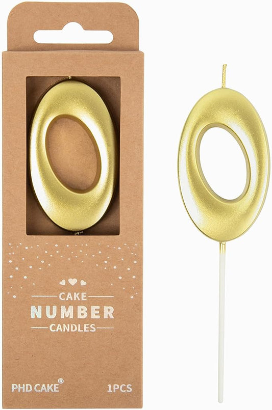 PHD CAKE 2.76 Inch Elegant Gold 0 Number Birthday Candles, Gold Number Candles, Cake Number Candles, Party Celebration