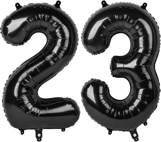 23 Balloons Number 40 Inch, Big Foil 23th Birthday Balloons Decorations for Women, Black Number Balloon for 2 3 23 32 Wedding Memorial Day's Graduation Supplies