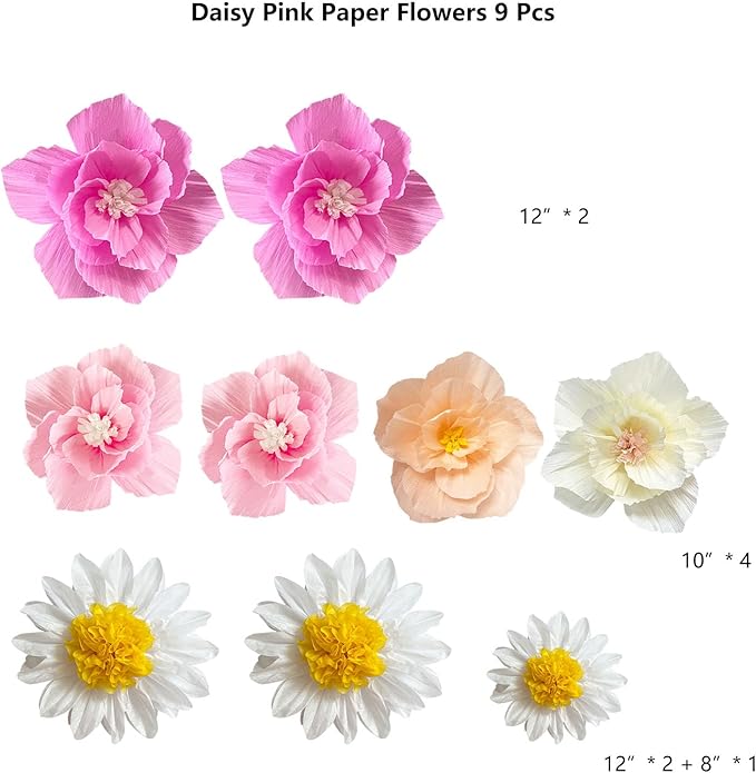 ANSOMO Pink Daisy Tissue Paper Pom Poms Party Decorations Flowers Wall Hanging 1st Birthday Bridal Baby Shower Wedding Classroom Décor Girls