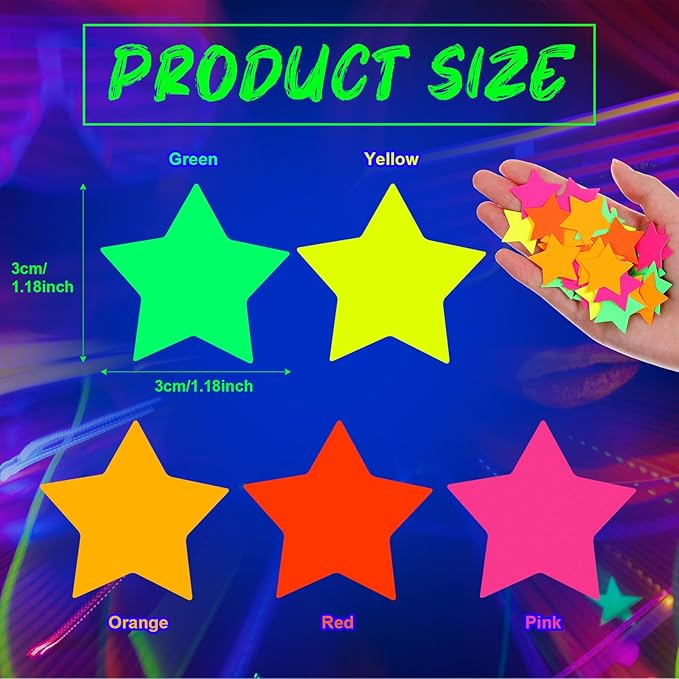 Deekin 10000 Pieces Neon Confetti 5 Colors Confetti Party Table Decor Fluorescent Neon Party Supplies Glow in The Dark Paper Tissue Paper for Birthday, Wedding Supplies(Star Style)