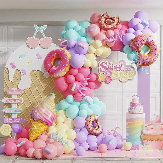 Pastel Donut Balloon Arch Garland Kit,159Pcs Macaron Color Rainbow Balloons Ice Cream Foil Balloons for Girls Donut Grow Up Sweet One Candyland 67 Birthday Party Baby Shower Two Sweet Decorations