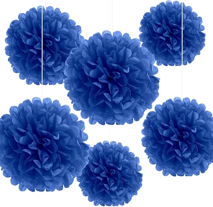 Binpeng Paper Pom Poms Hanging Paper Flower Ball Wedding Celebrations Decorations Outdoor Decoration Flowers Craft for Birthday Party (Royal Blue 6 PCS)