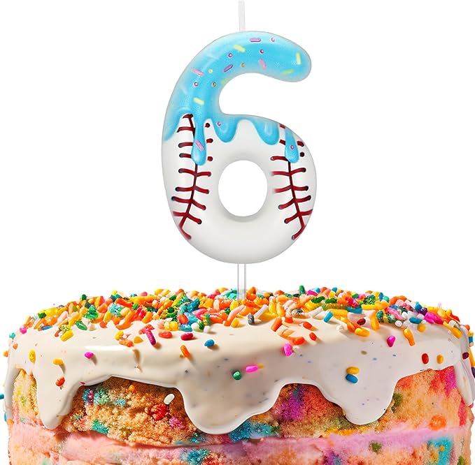 Conelist Ice Cream Drip Baseball Birthday Candle Number 6, Baseball Ice Cream Drip Birthday Cake Topper Candle Number 6 for Cake Sport Teams Theme Anniversary Celebration Party Decoration Favor Supply
