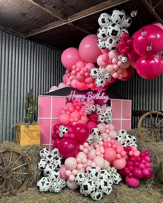 Disco Cowgirl Party Decorations 181Pcs Hot Pink Silver Cowgirl Balloon Arch Garland Kit for Anniversary, Bachelorette,Cow Girl Birthday, Farm, Western, Cowboy Theme Party Decoration