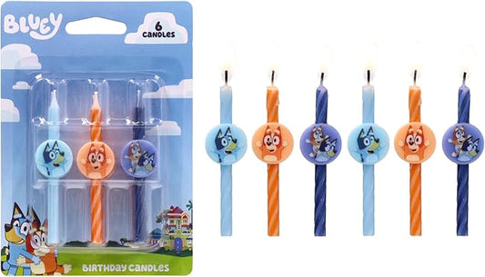6 Bluey Birthday Cake Candles | Birthday Candles for Cake Decorations Featuring Bluey and Bingo, Blue & Orange, for Party