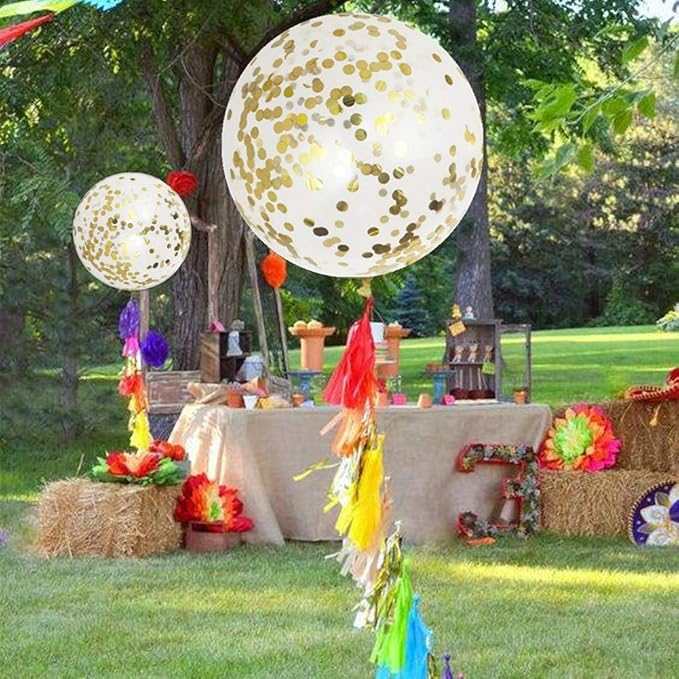 36 Inch Jumbo Giant Confetti Balloons, Clear balloons with Gold Confetti (Premium Helium Quality) Pkg/6,Latex Glitter Balloons for Birthday Wedding Photo Shoot Festival Christmas Event Decorations …