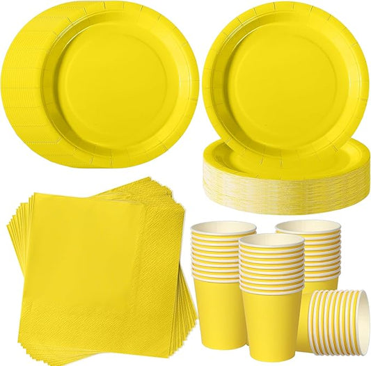 Yellow Party Plates Set, 120-Piece Disposable Dinnerware for 40 Guests, Heavy-Duty 7-inch Paper Plates, Cups & Napkins for Kids Birthday, Summer Party, Garden Party, Graduation
