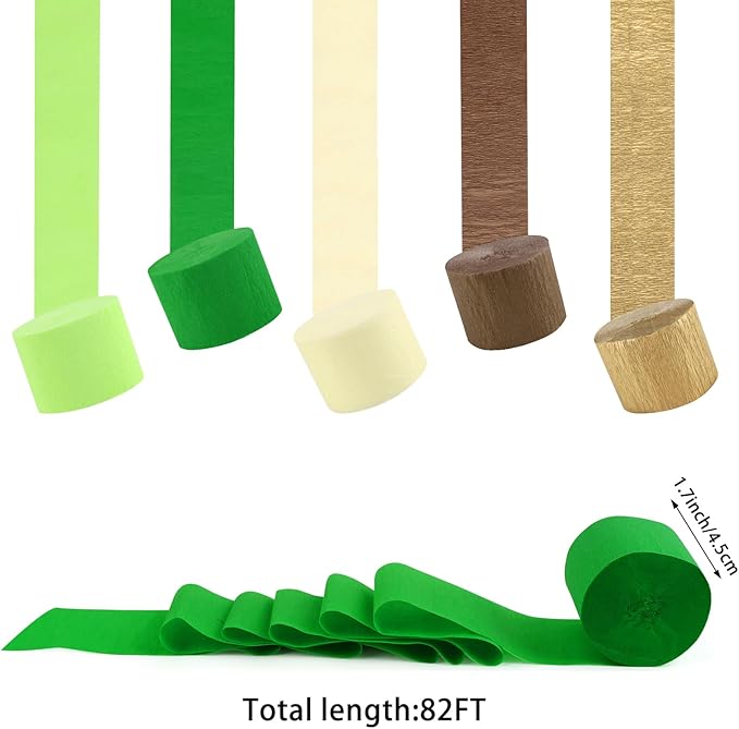 5 Rolls Green & Gold Crepe Paper Streamers, Crepe Paper Craft for Wedding Baby Shower Birthday Bridal Party Engagement Decorations Supplies