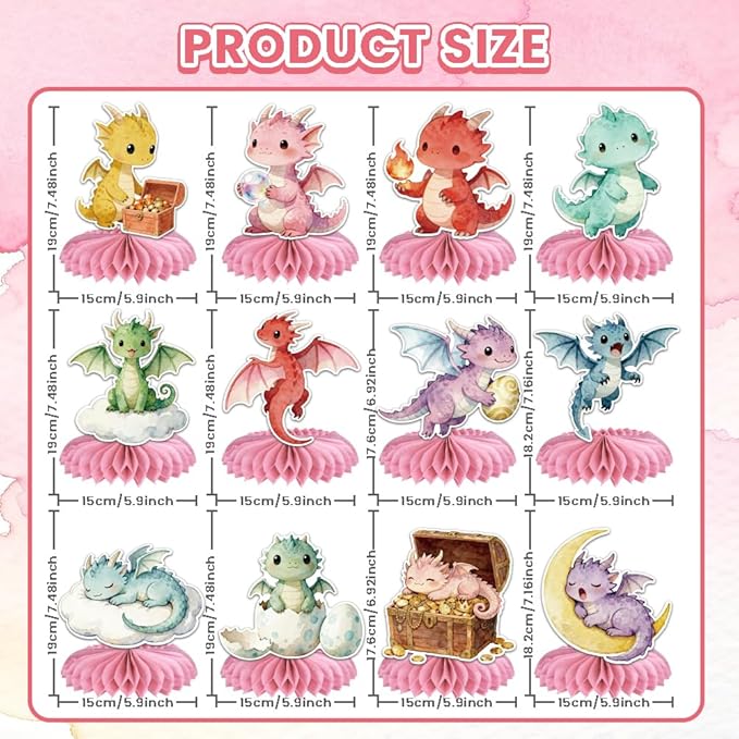 ANATTASOUL 12PCS Table Honeycomb Centerpieces Watercolor Dragon Birthday Party Decorations for Table, 7.48"*5.9" Honeycomb Decorations for Wedding, Christmas, Anniversary, Home Decor