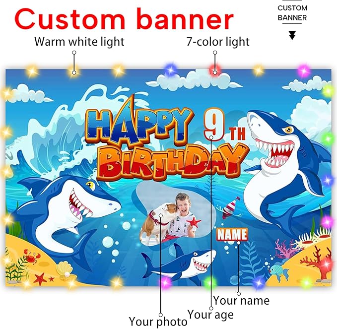 Custom Under the Sea Party Decorations Supplies,Personalization Shark Birthday Party Decorations,Shark Birthday Decorations Banner for kids