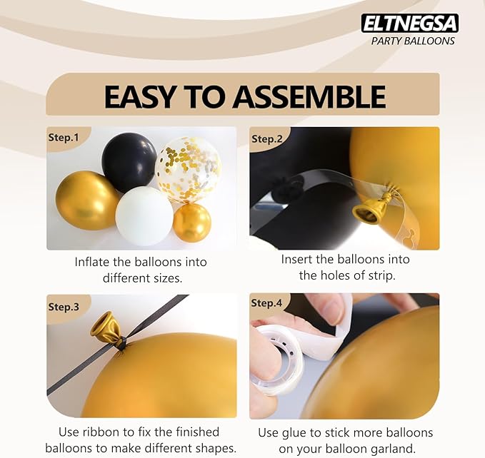 ELTNEGSA 134Pcs Black And Gold Balloon Garland Arch Kit for Birthday Party Decorations