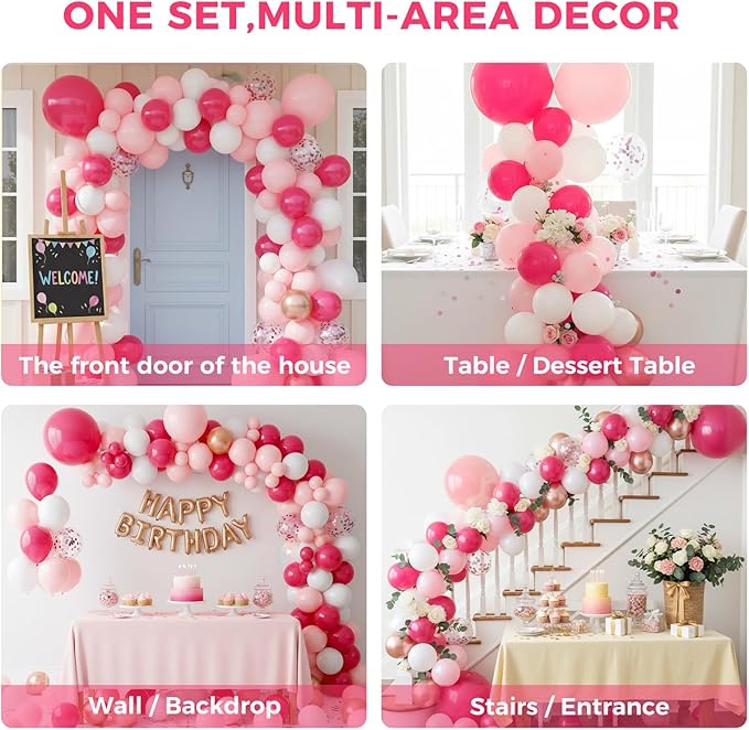 LovesTown Rose Pink Balloon Garland Kit, 150PCS Arch Kit Confetti Pink Metallic Latex Balloons for Wedding Engagement Birthday Party Decorations (Pack of 2)